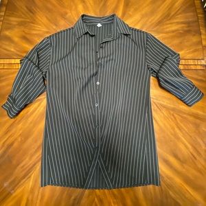 Oversized Black Pinstripe 3/4 sleeve button down shirt